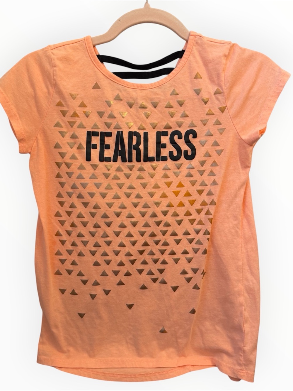Ideology Fearless Peach Graphic Tee with Metallic Triangle Detail Girls XL